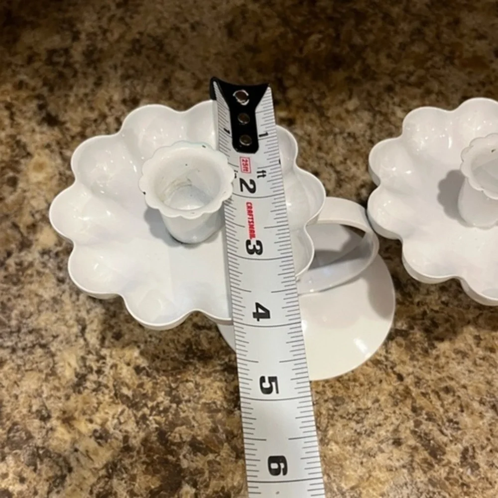 Vintage White Metal Double Candlestick Holder Tiered Flower Shaped